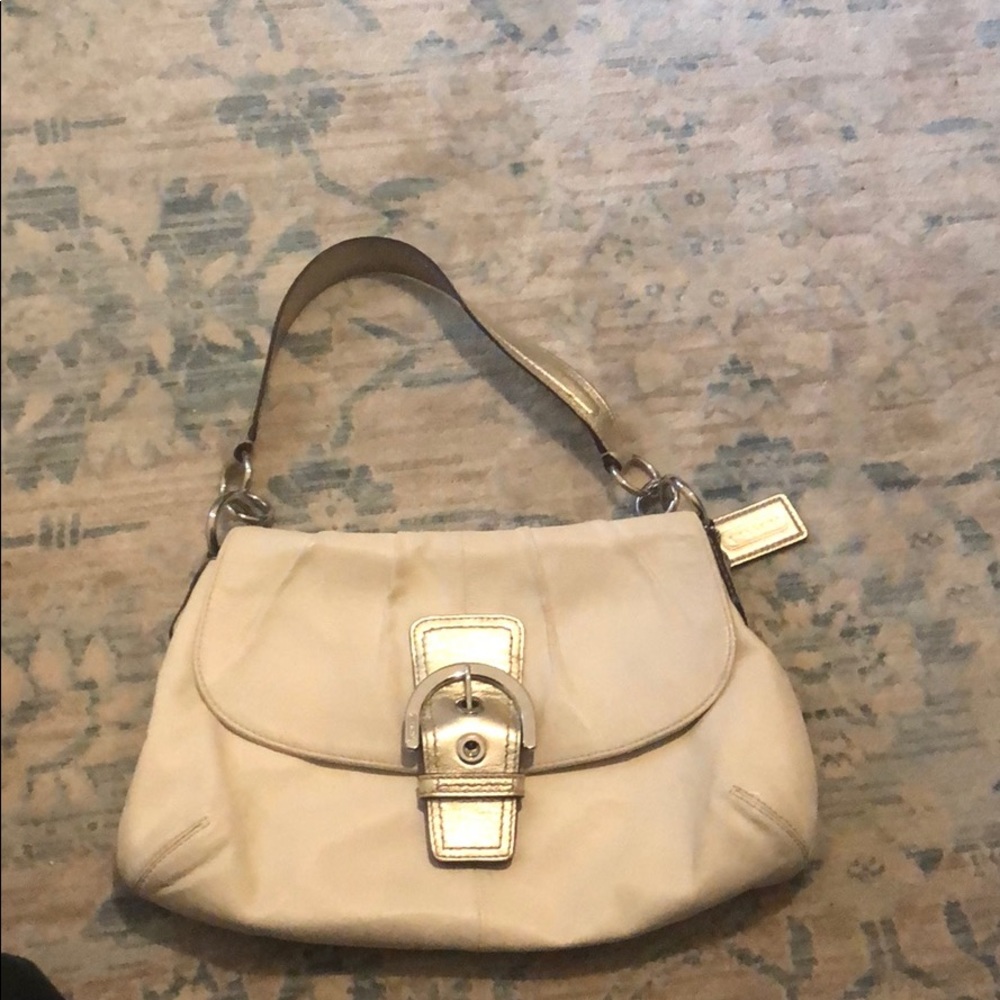 Coach handbag leather cream with gold trim